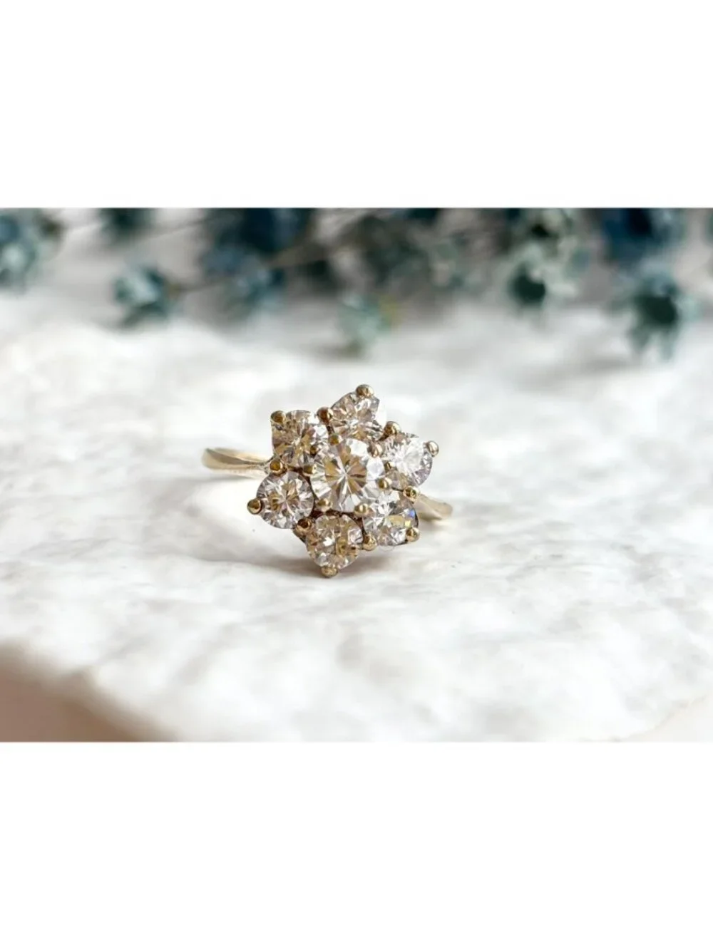 Gold Overlay Cubic Zirconia Vermeil Sterling Silver 925 Vintage Ring - sz 7